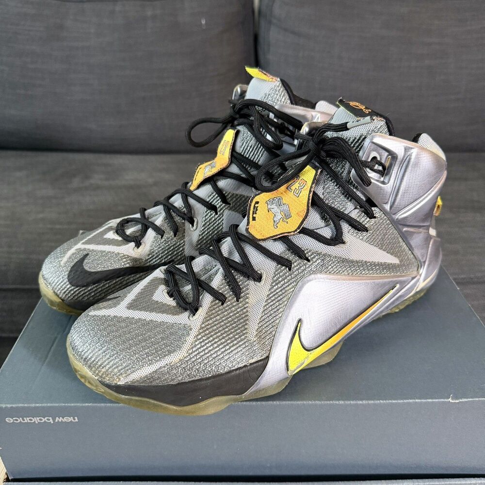Nike LeBron XII 12 Flight Wolf Grey/Citrus 684593-080 Basketball Men's Size 13